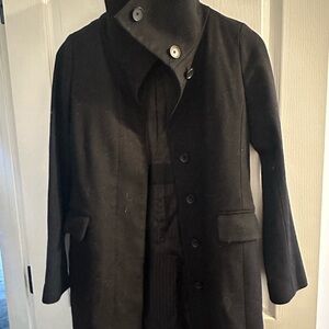 Club Monaco Black Button-Up Trench Coat